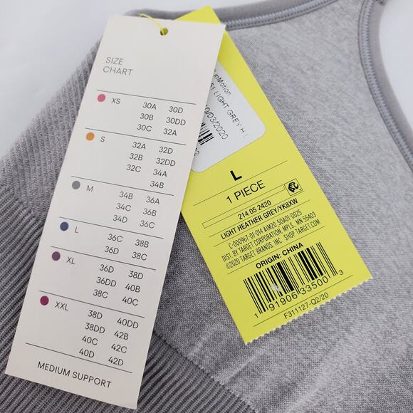 All in Motion Size L Seamless Medium Support Sports Bra Light Heather Grey New - Picture 7 of 7